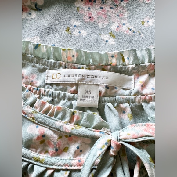 LC LAUREN CONRAD Boho Floral Blouse Seafoam Green & Peach Pink XS - Picture 8 of 8